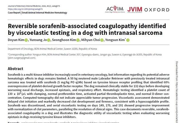 "4년 생존 이끌었다"…개 비강육종 정밀항암치료, 국제학술지 게재