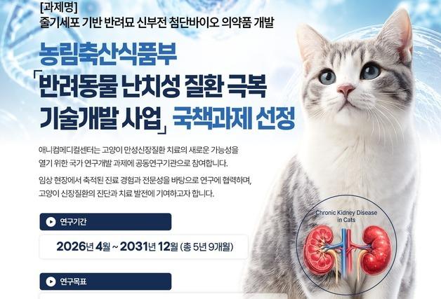 애니컴메디컬센터 '고양이 신부전 줄기세포 치료제' 국책과제 진행